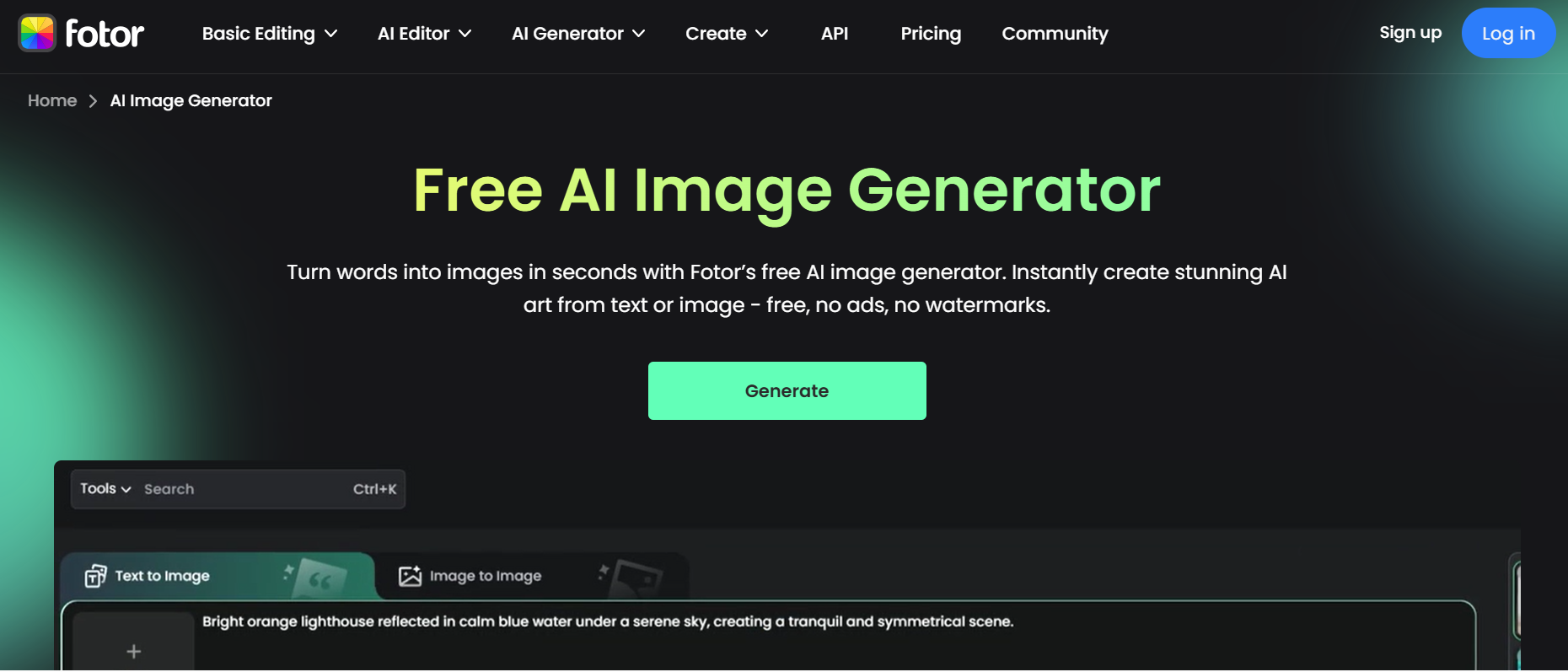 Interface do editor de imagens Fotor apresentada na comparação