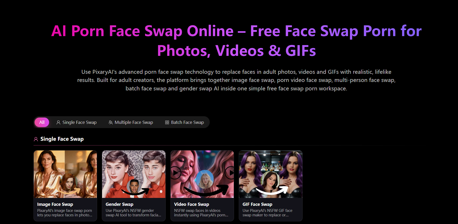 Visão geral de formatos de face swap em foto, vídeo e GIF